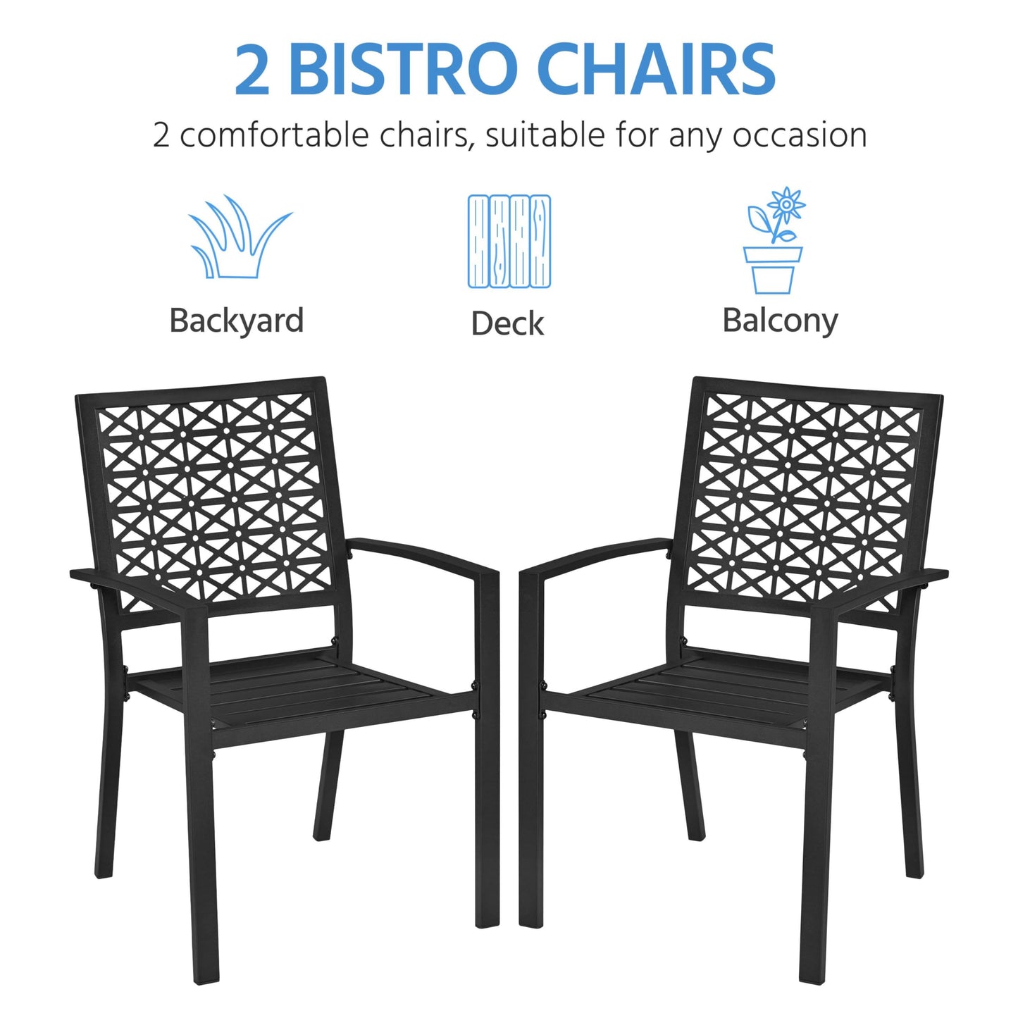 Yaheetech Outdoor Patio Dining Chairs Set of 6 with Armrests and Metal Frame, Heavy-Duty Metal Black Outdoor Chairs Stackable for Garden, Lawn and Yard - CookCave