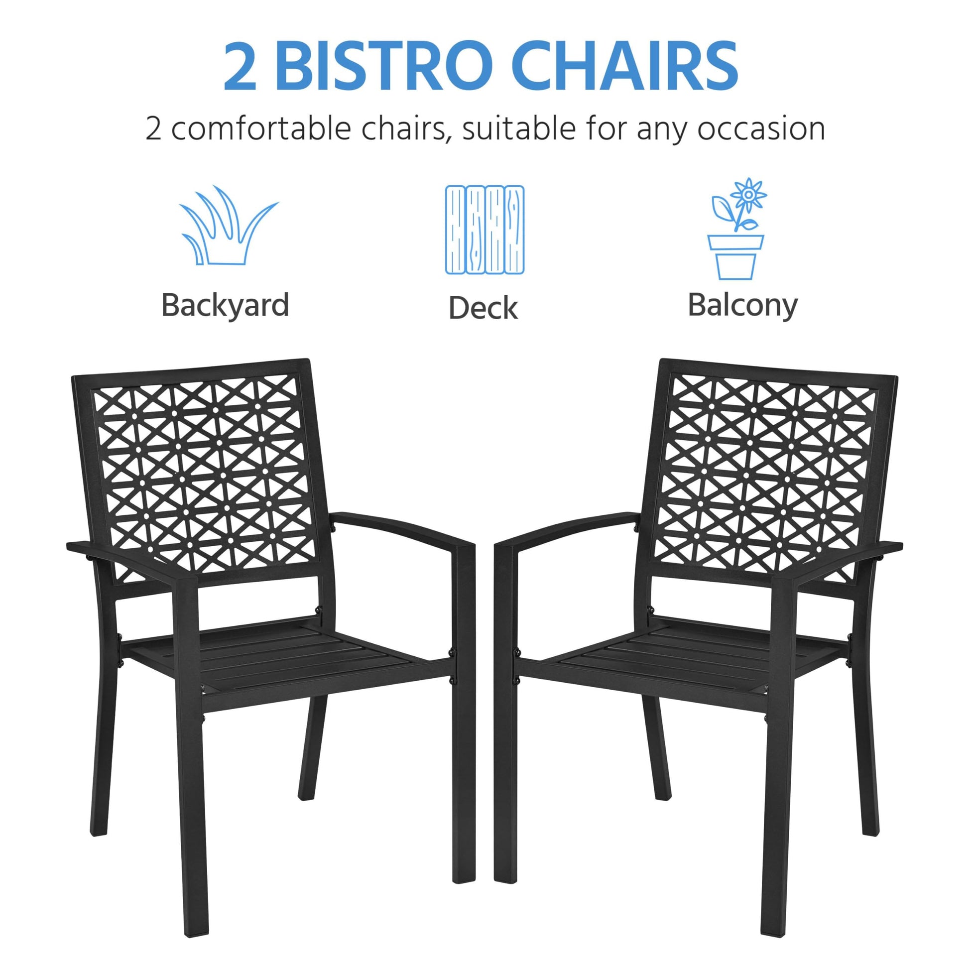 Yaheetech Outdoor Patio Dining Chairs Set of 6 with Armrests and Metal Frame, Heavy-Duty Metal Black Outdoor Chairs Stackable for Garden, Lawn and Yard - CookCave