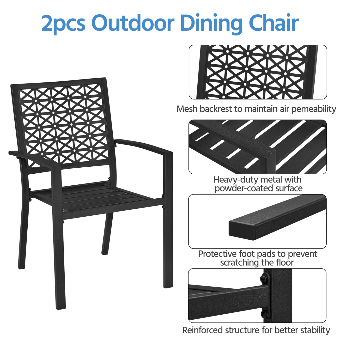 Yaheetech Outdoor Patio Dining Chairs Set of 6 with Armrests and Metal Frame, Heavy-Duty Metal Black Outdoor Chairs Stackable for Garden, Lawn and Yard - CookCave