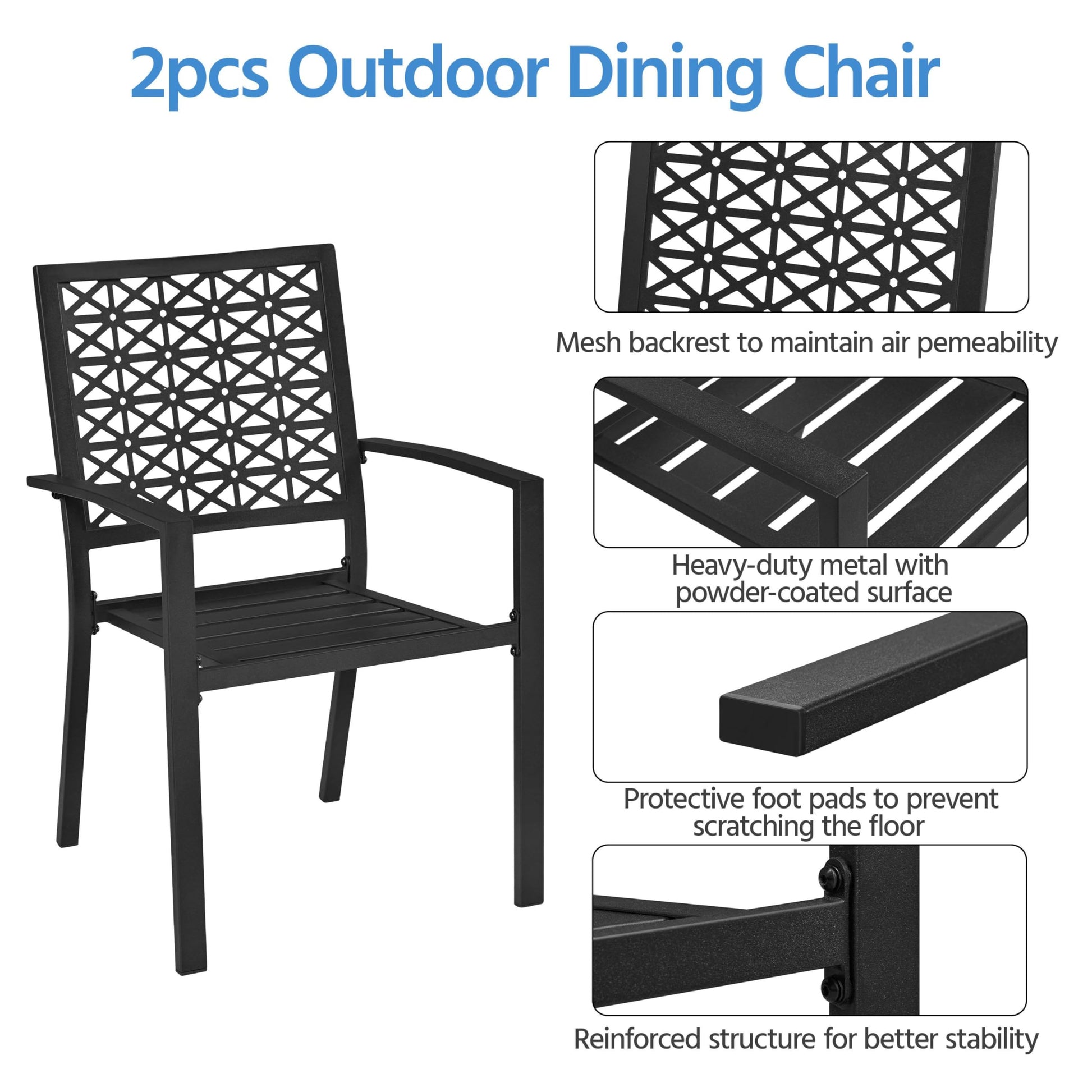Yaheetech Outdoor Patio Dining Chairs Set of 6 with Armrests and Metal Frame, Heavy-Duty Metal Black Outdoor Chairs Stackable for Garden, Lawn and Yard - CookCave