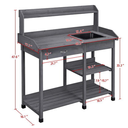 Yaheetech Outdoor Potting Bench Table Potters Benches Garden Workstation for Horticulture with Drawer/Adjustable Shelf Rack/Removable Sink/Hooks/Pads, Gray - CookCave