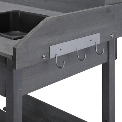Yaheetech Outdoor Potting Bench Table Potters Benches Garden Workstation for Horticulture with Drawer/Adjustable Shelf Rack/Removable Sink/Hooks/Pads, Gray - CookCave