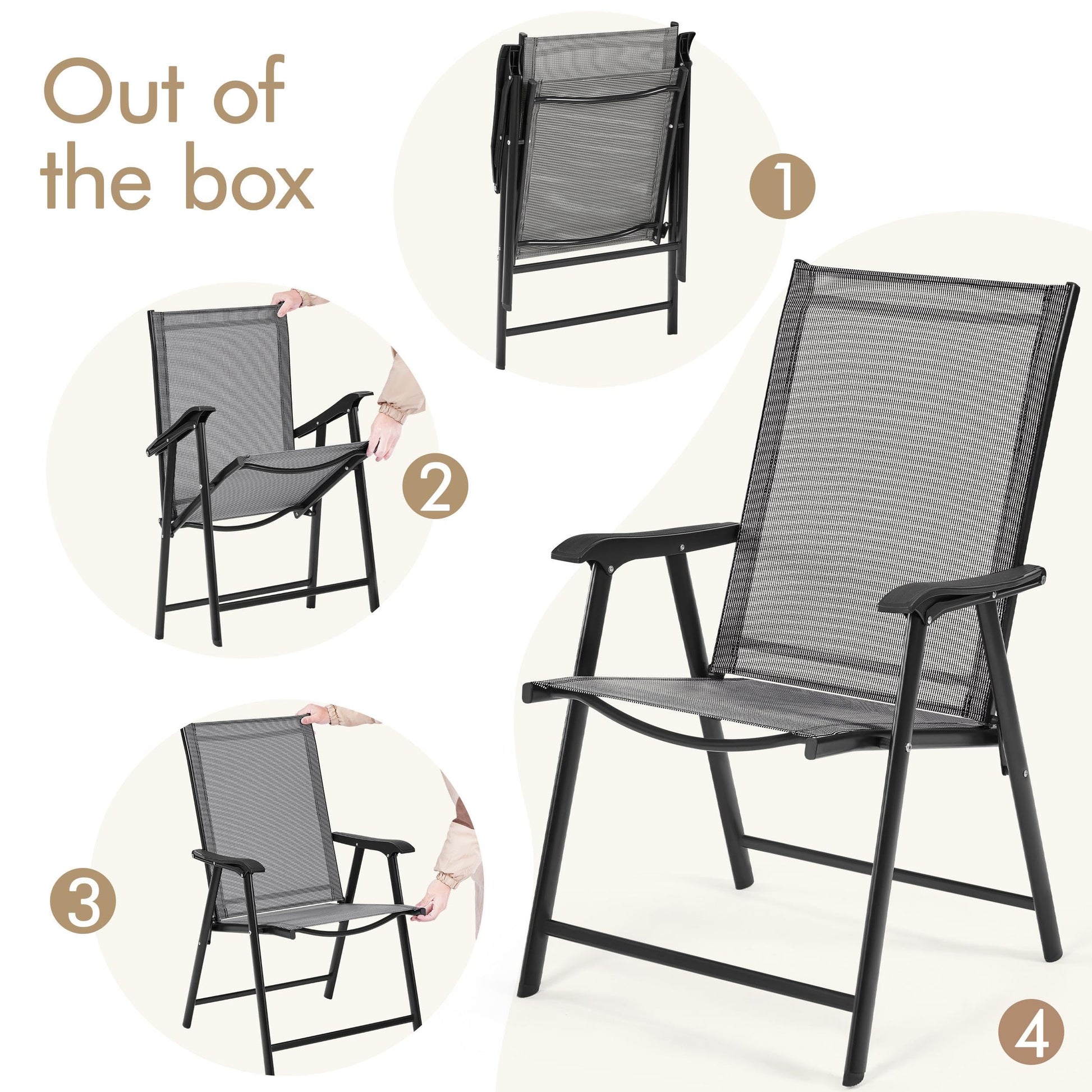 Yaheetech Patio Dining Chairs Set of 2 with Armrests, Outdoor Folding Chairs with Metal Frame and Backrest for Lawn, Garden, Yard and Poolside, Gray - CookCave