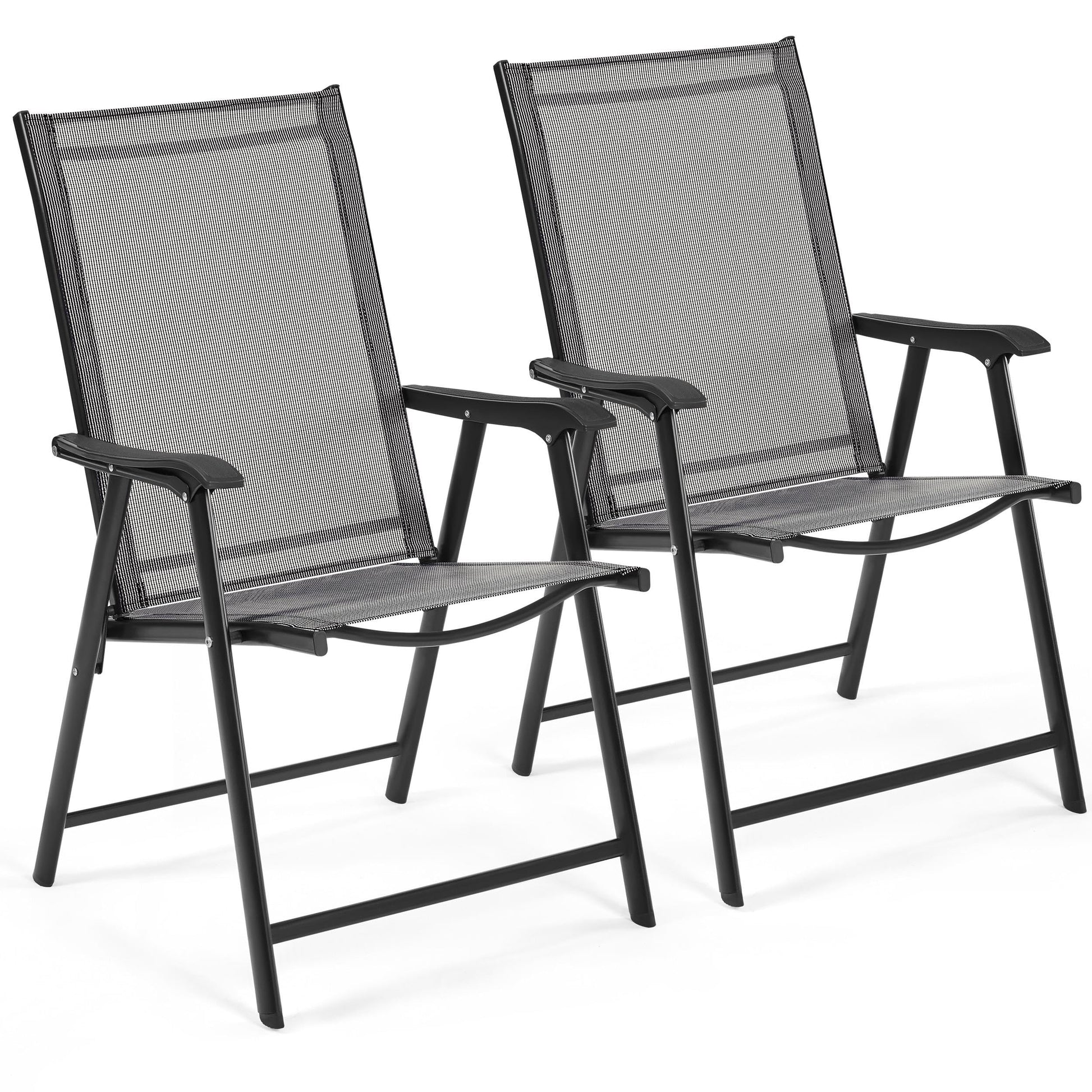 Yaheetech Patio Dining Chairs Set of 2 with Armrests, Outdoor Folding Chairs with Metal Frame and Backrest for Lawn, Garden, Yard and Poolside, Gray - CookCave