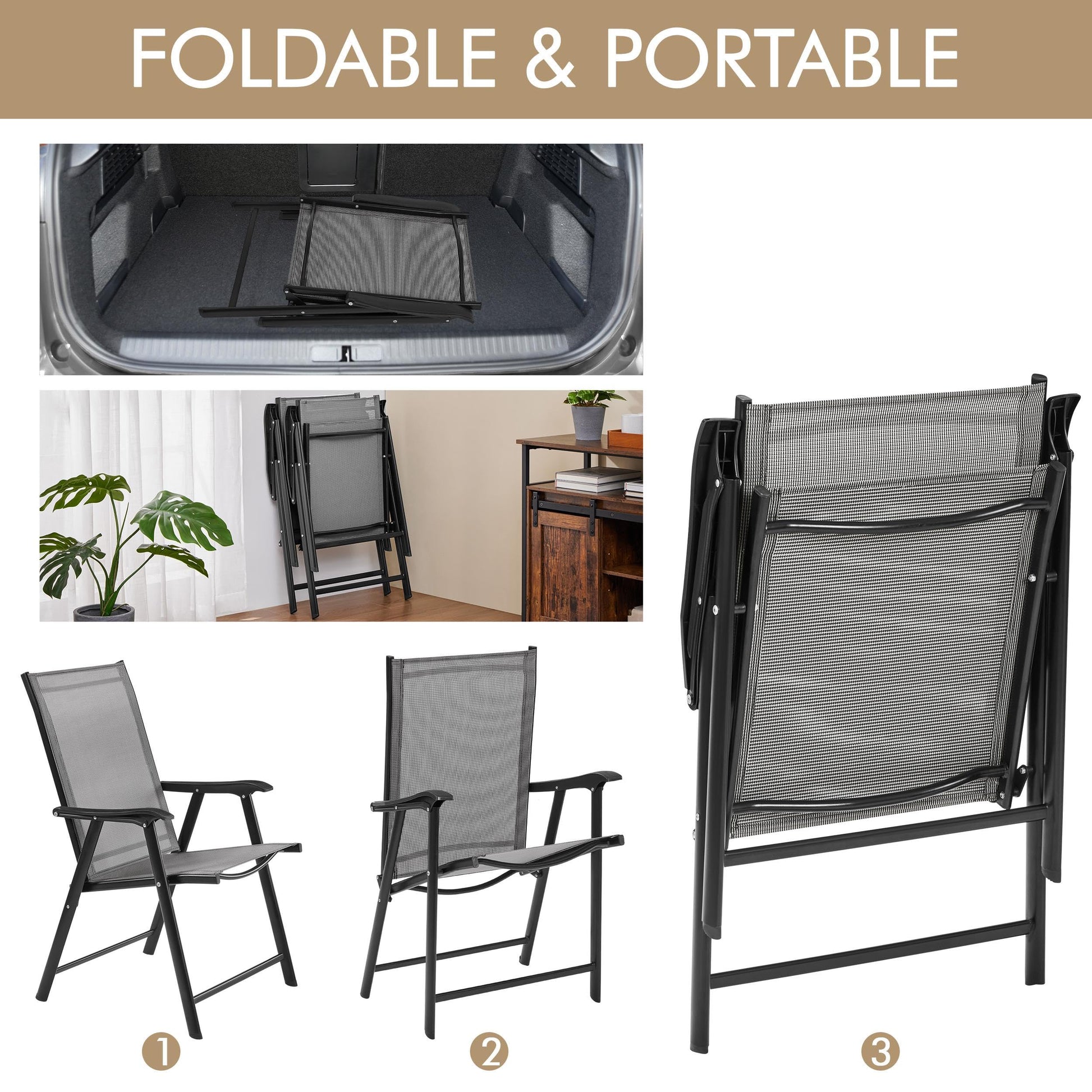 Yaheetech Patio Dining Chairs Set of 2 with Armrests, Outdoor Folding Chairs with Metal Frame and Backrest for Lawn, Garden, Yard and Poolside, Gray - CookCave