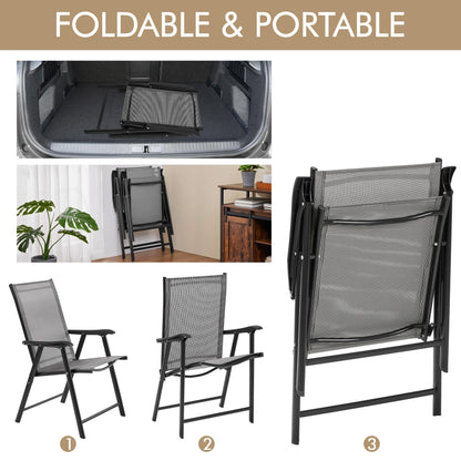 Yaheetech Patio Dining Chairs Set of 2 with Armrests, Outdoor Folding Chairs with Metal Frame and Backrest for Lawn, Garden, Yard and Poolside, Gray - CookCave