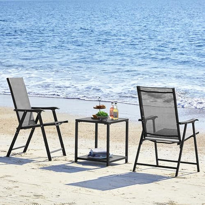 Yaheetech Patio Dining Chairs Set of 2 with Armrests, Outdoor Folding Chairs with Metal Frame and Backrest for Lawn, Garden, Yard and Poolside, Gray - CookCave