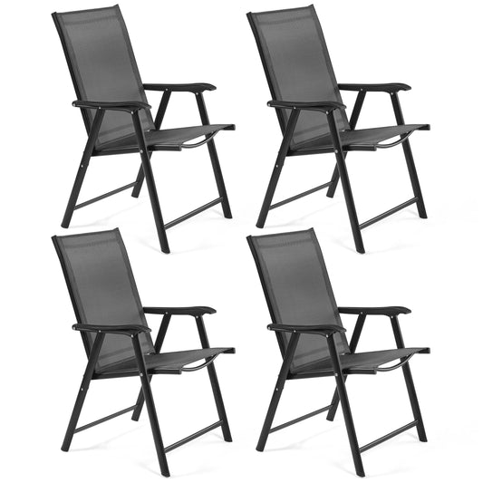 Yaheetech Patio Dining Chairs Set of 4 with Armrests, Outdoor Folding Chairs with Metal Frame and Backrest for Lawn, Garden, Yard and Poolside, Black - CookCave
