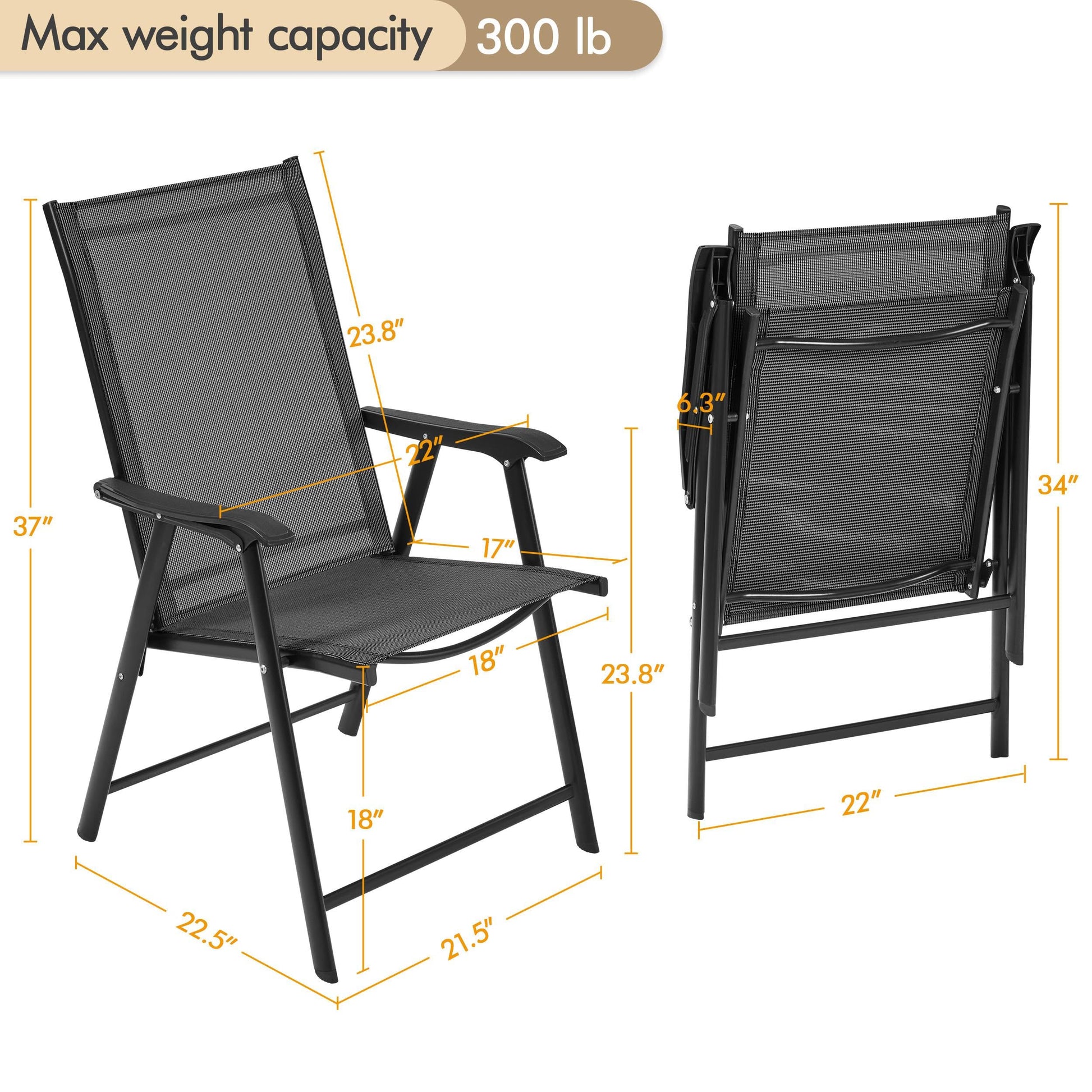 Yaheetech Patio Dining Chairs Set of 4 with Armrests, Outdoor Folding Chairs with Metal Frame and Backrest for Lawn, Garden, Yard and Poolside, Black - CookCave