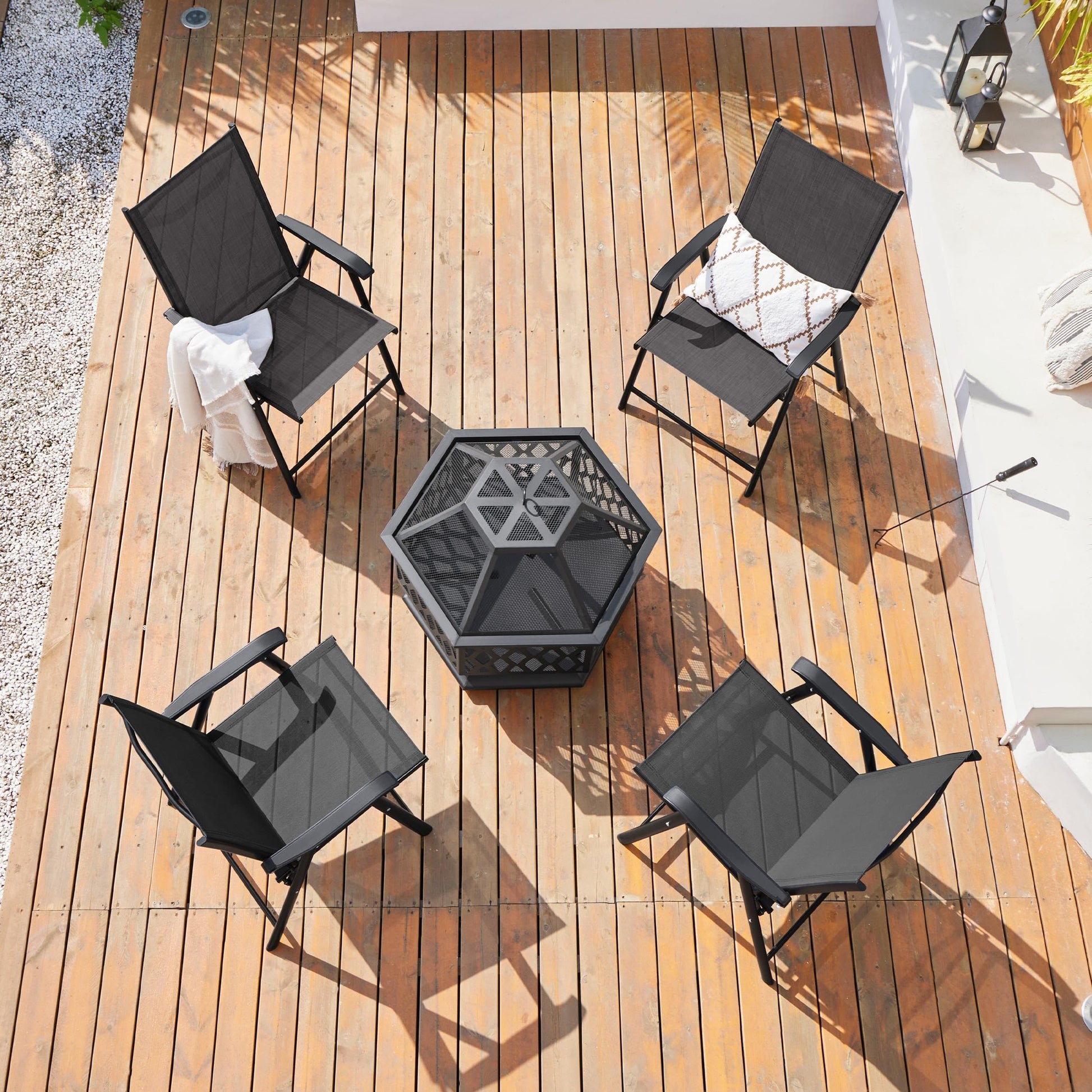 Yaheetech Patio Dining Chairs Set of 4 with Armrests, Outdoor Folding Chairs with Metal Frame and Backrest for Lawn, Garden, Yard and Poolside, Black - CookCave