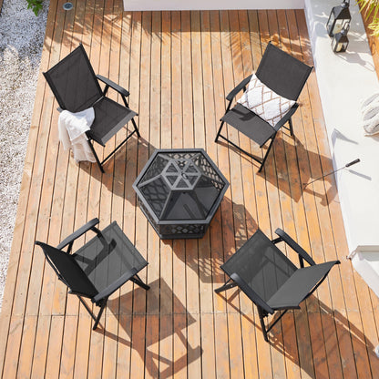 Yaheetech Patio Dining Chairs Set of 4 with Armrests, Outdoor Folding Chairs with Metal Frame and Backrest for Lawn, Garden, Yard and Poolside, Black - CookCave