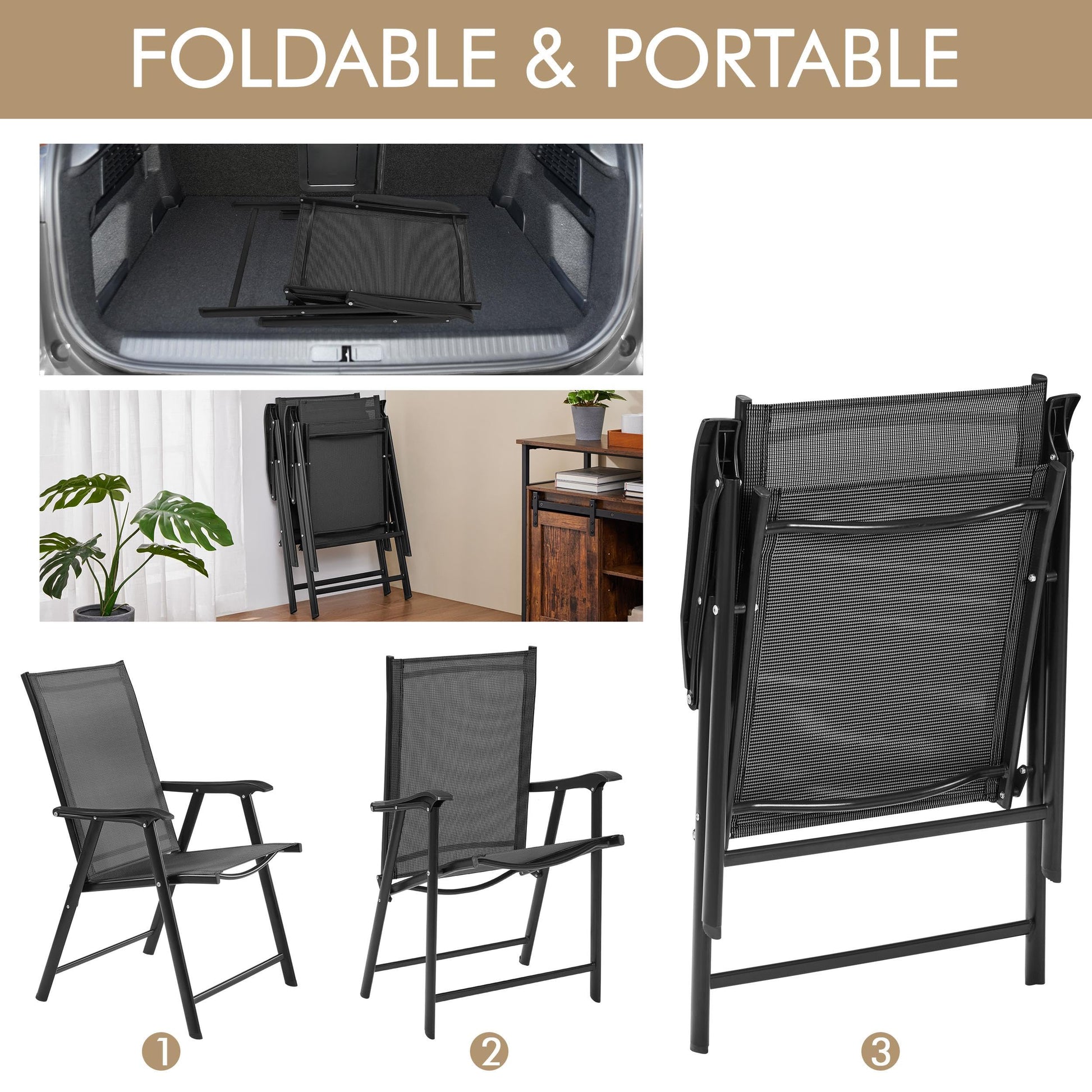 Yaheetech Patio Dining Chairs Set of 4 with Armrests, Outdoor Folding Chairs with Metal Frame and Backrest for Lawn, Garden, Yard and Poolside, Black - CookCave