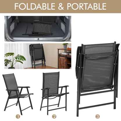 Yaheetech Patio Dining Chairs Set of 4 with Armrests, Outdoor Folding Chairs with Metal Frame and Backrest for Lawn, Garden, Yard and Poolside, Black - CookCave