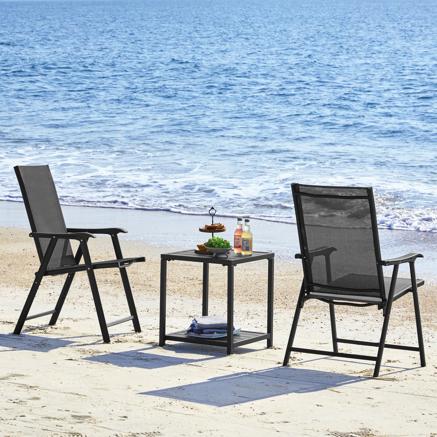 Yaheetech Patio Dining Chairs Set of 4 with Armrests, Outdoor Folding Chairs with Metal Frame and Backrest for Lawn, Garden, Yard and Poolside, Black - CookCave
