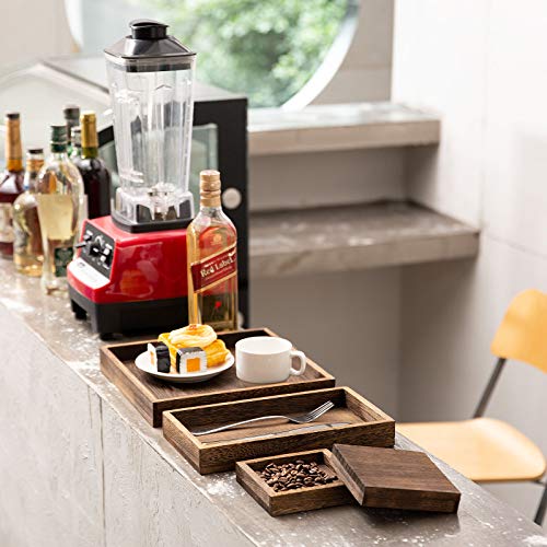 Yangbaga Rustic Wooden Serving Trays with Handle - Set of 7 Rectangular Platters for Entertaining, Breakfast, Coffee Table, Home Decor - CookCave