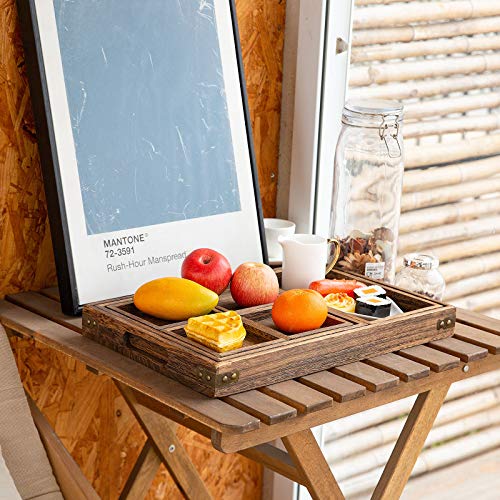 Yangbaga Rustic Wooden Serving Trays with Handle - Set of 7 Rectangular Platters for Entertaining, Breakfast, Coffee Table, Home Decor - CookCave