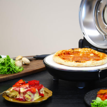 YIBAKE Stone Pizza Oven, 12'' Indoor Electric Pizza Maker, 1200W Countertop Pizza Maker Machine with Dual Temp Control, Crispy Crust Pizzas in Minutes, Black - CookCave