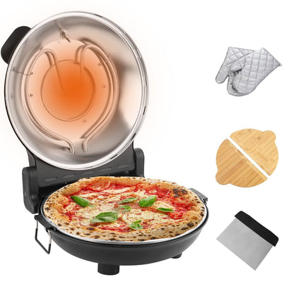 YIBAKE Stone Pizza Oven, 12'' Indoor Electric Pizza Maker, 1200W Countertop Pizza Maker Machine with Dual Temp Control, Crispy Crust Pizzas in Minutes, Black - CookCave