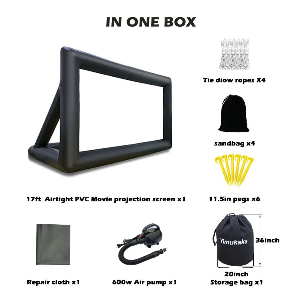 Yimukaka 17ft Airtight PVC Outdoor Projector Movie Screen with Stand Floating Inflatable Screen Supports Front and Rear Projection，No Need to Keep Inflating - CookCave