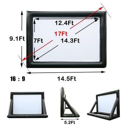 Yimukaka 17ft Airtight PVC Outdoor Projector Movie Screen with Stand Floating Inflatable Screen Supports Front and Rear Projection，No Need to Keep Inflating - CookCave