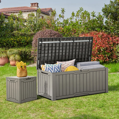 YITAHOME 120 Gallon Outdoor Storage Deck Box, Large Resin Patio Storage for Outdoor Pillows, Garden Tools and Pool Supplies, Waterproof, Lockable (Light Brown) - CookCave