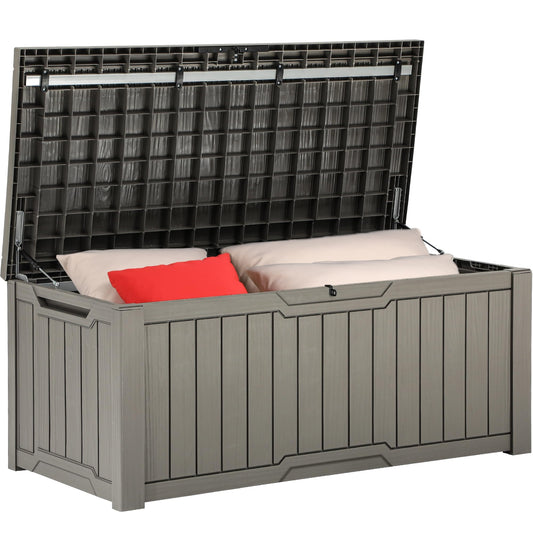 YITAHOME 120 Gallon Outdoor Storage Deck Box, Large Resin Patio Storage for Outdoor Pillows, Garden Tools and Pool Supplies, Waterproof, Lockable (Light Brown) - CookCave