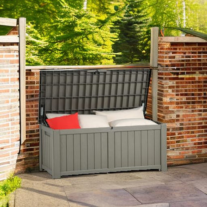 YITAHOME 120 Gallon Outdoor Storage Deck Box, Large Resin Patio Storage for Outdoor Pillows, Garden Tools and Pool Supplies, Waterproof, Lockable (Light Brown) - CookCave