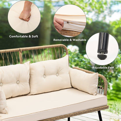 YITAHOME 2-Piece Patio Furniture Wicker Outdoor Loveseat, All-Weather Rattan Conversation for Backyard, Balcony and Deck with Soft Cushions and SideTable (Light Brown+Beige) - CookCave
