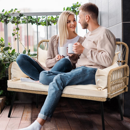 YITAHOME 2-Piece Patio Furniture Wicker Outdoor Loveseat, All-Weather Rattan Conversation for Backyard, Balcony and Deck with Soft Cushions and SideTable (Light Brown+Beige) - CookCave