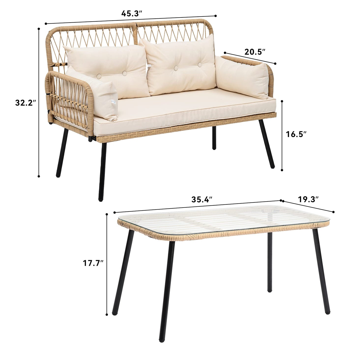 YITAHOME 2-Piece Patio Furniture Wicker Outdoor Loveseat, All-Weather Rattan Conversation for Backyard, Balcony and Deck with Soft Cushions and SideTable (Light Brown+Beige) - CookCave