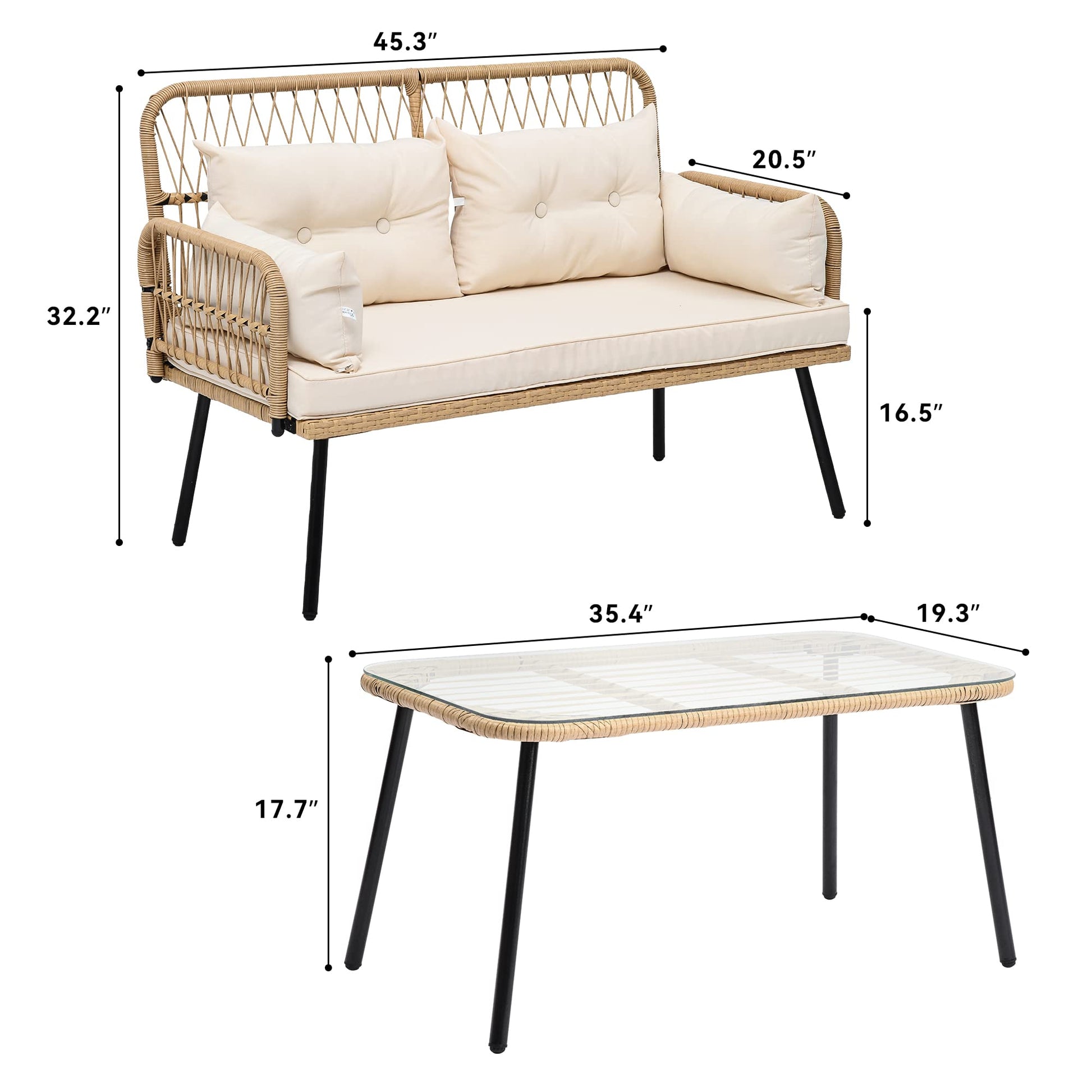 YITAHOME 2-Piece Patio Furniture Wicker Outdoor Loveseat, All-Weather Rattan Conversation for Backyard, Balcony and Deck with Soft Cushions and SideTable (Light Brown+Beige) - CookCave