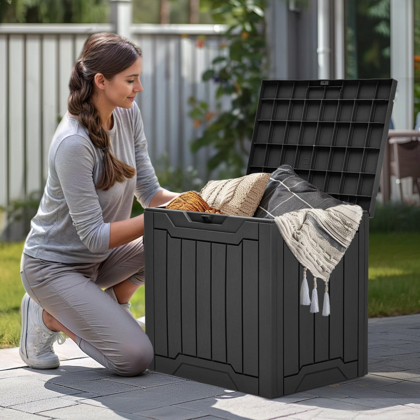 YITAHOME 31 Gallon Outdoor Storage Box, Resin Deck Box and Waterproof Package Delivery Box for Gardening Tools, Pool Supplies, Patio Furniture, Lockable, Black - CookCave