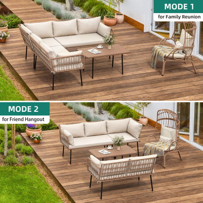 YITAHOME 4-Piece Wicker Patio Furniture Set, All Weather PE Rattan Conversation Set Sectional Sofa with Soft Cushions & Side Table, Porch Furniture for Deck, Balcony, Backyard - Beige - CookCave