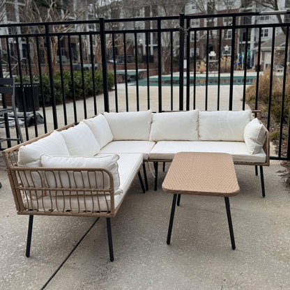 YITAHOME 4-Piece Wicker Patio Furniture Set, All Weather PE Rattan Conversation Set Sectional Sofa with Soft Cushions & Side Table, Porch Furniture for Deck, Balcony, Backyard - Beige - CookCave