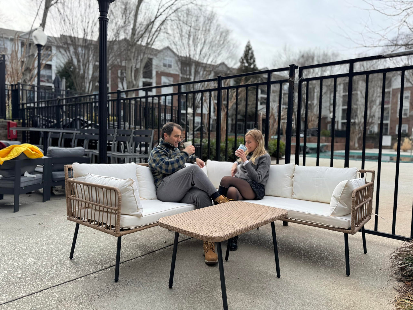 YITAHOME 4-Piece Wicker Patio Furniture Set, All Weather PE Rattan Conversation Set Sectional Sofa with Soft Cushions & Side Table, Porch Furniture for Deck, Balcony, Backyard - Beige - CookCave