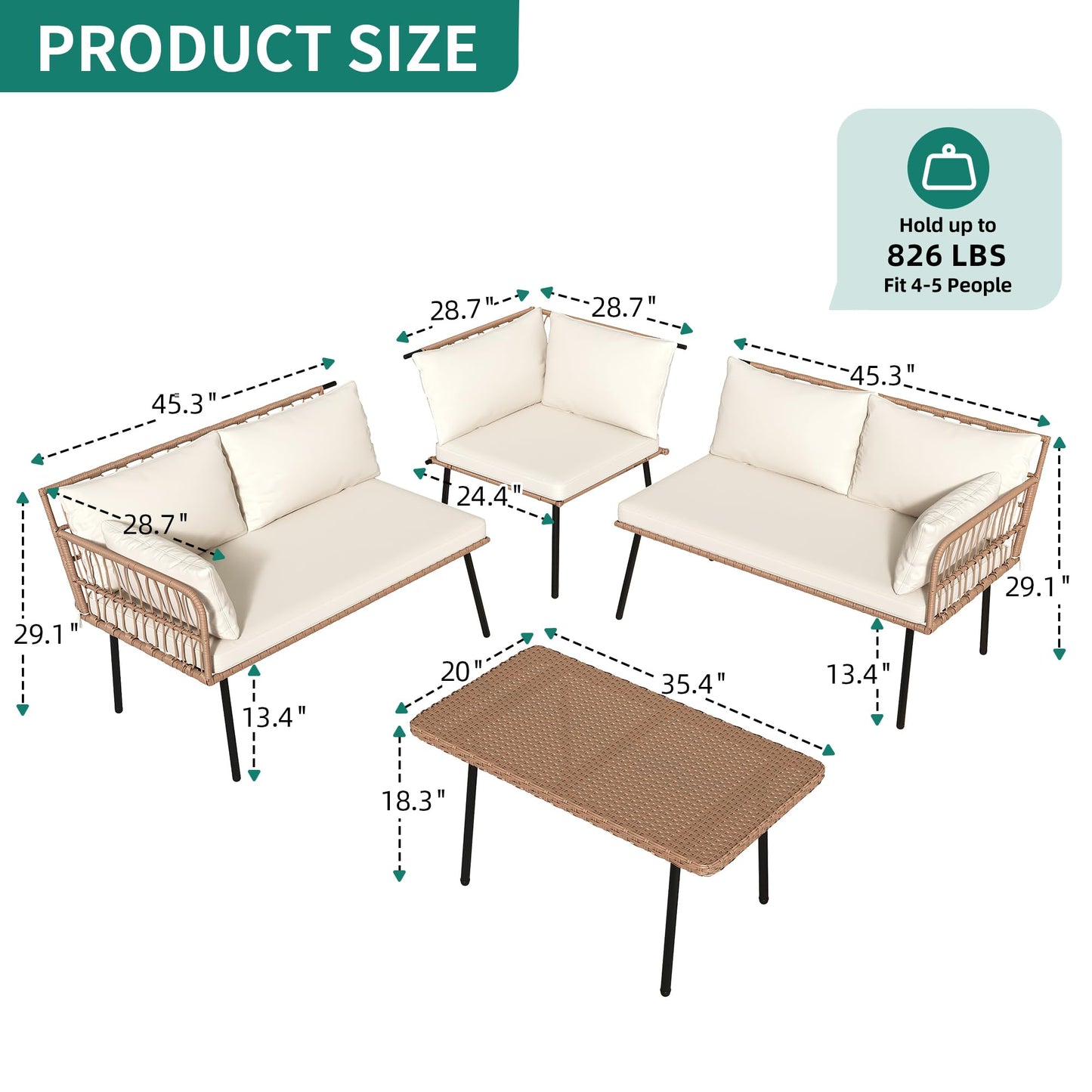 YITAHOME 4-Piece Wicker Patio Furniture Set, All Weather PE Rattan Conversation Set Sectional Sofa with Soft Cushions & Side Table, Porch Furniture for Deck, Balcony, Backyard - Beige - CookCave