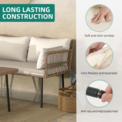 YITAHOME 4-Piece Wicker Patio Furniture Set, All Weather PE Rattan Conversation Set Sectional Sofa with Soft Cushions & Side Table, Porch Furniture for Deck, Balcony, Backyard - Beige - CookCave