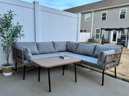 YITAHOME 4-Piece Wicker Patio Furniture Set, All Weather PE Rattan Conversation Set Sectional Sofa with Soft Cushions & Side Table, Porch Furniture for Deck, Balcony, Backyard - Grey - CookCave