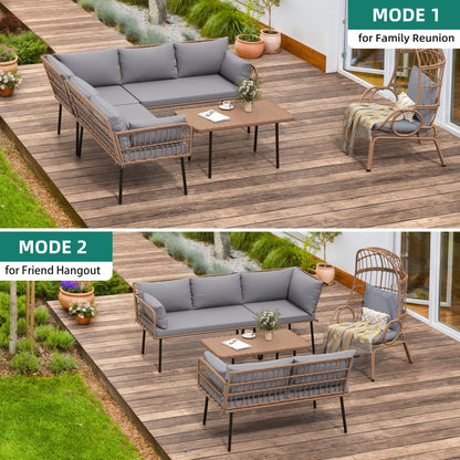 YITAHOME 4-Piece Wicker Patio Furniture Set, All Weather PE Rattan Conversation Set Sectional Sofa with Soft Cushions & Side Table, Porch Furniture for Deck, Balcony, Backyard - Grey - CookCave