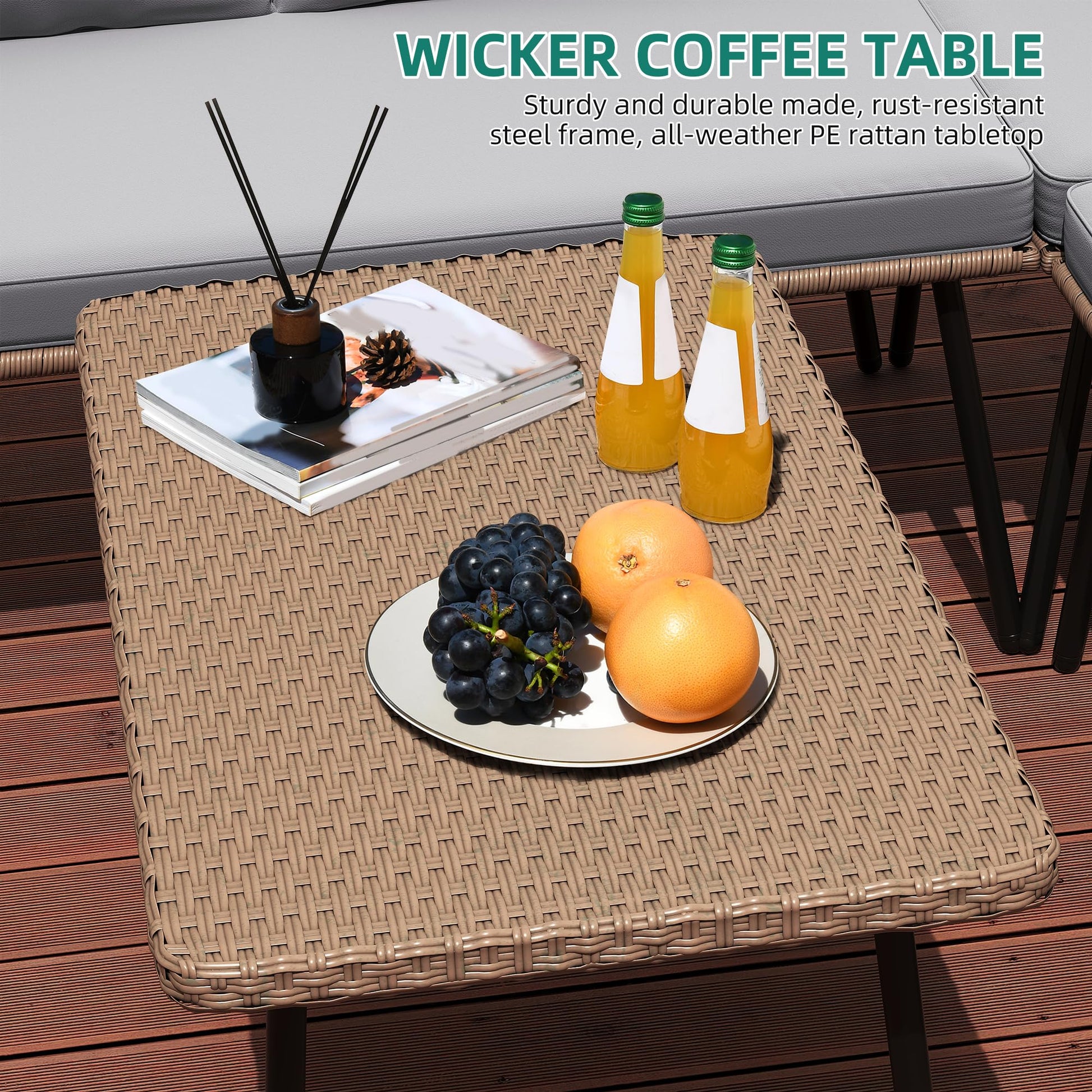 YITAHOME 4-Piece Wicker Patio Furniture Set, All Weather PE Rattan Conversation Set Sectional Sofa with Soft Cushions & Side Table, Porch Furniture for Deck, Balcony, Backyard - Grey - CookCave