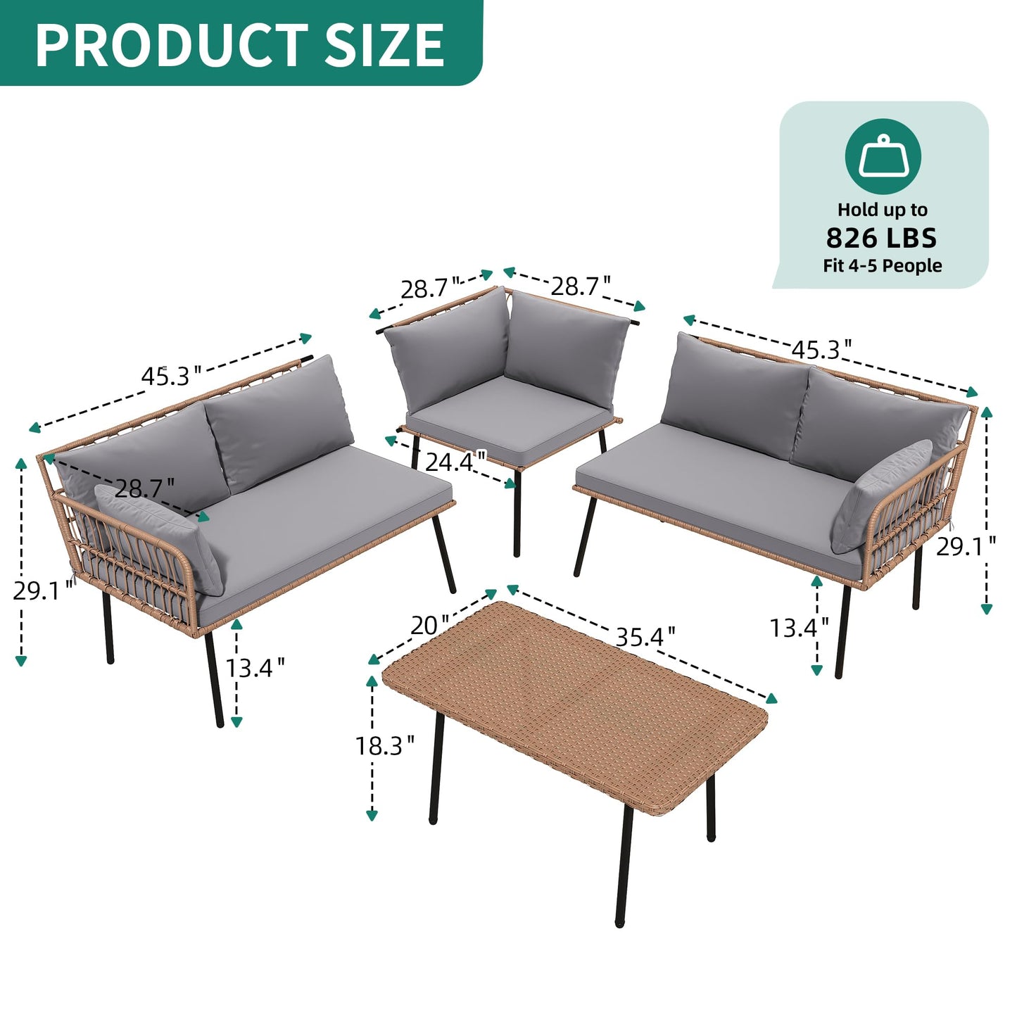 YITAHOME 4-Piece Wicker Patio Furniture Set, All Weather PE Rattan Conversation Set Sectional Sofa with Soft Cushions & Side Table, Porch Furniture for Deck, Balcony, Backyard - Grey - CookCave