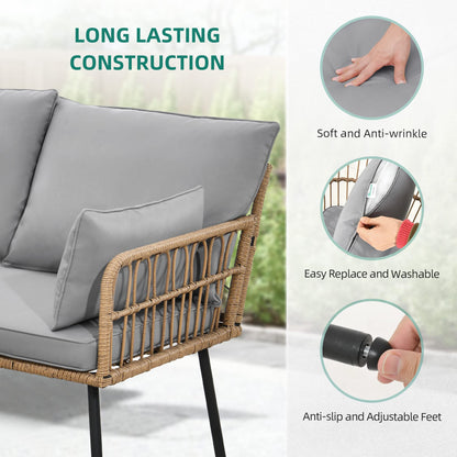 YITAHOME 4 Pieces Patio Furniture Set, Outdoor Wicker Conversation Sectional L-Shaped Sofa with 5 Seater for Backyard, Porch, Boho Detachable Lounger with Thickness Cushions and Side Table - Grey - CookCave