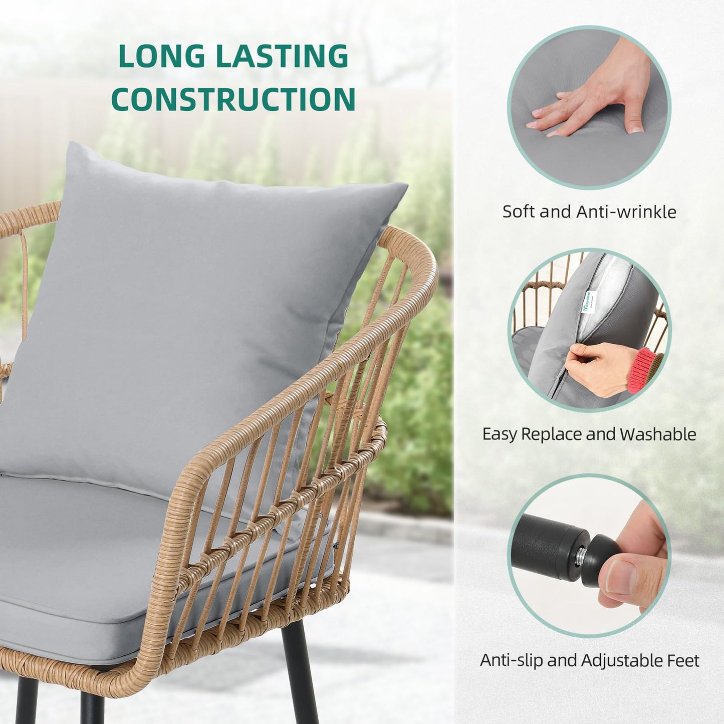 YITAHOME 4 Pieces Patio Furniture Set, Outdoor Wicker Patio Conversation Set, All-Weather Rattan Bistro Set with Loveseat Chairs Table Soft Cushions for Garden, Porch, Backyard - Grey - CookCave