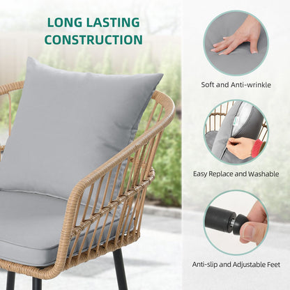 YITAHOME 4 Pieces Patio Furniture Set, Outdoor Wicker Patio Conversation Set, All-Weather Rattan Bistro Set with Loveseat Chairs Table Soft Cushions for Garden, Porch, Backyard - Grey - CookCave