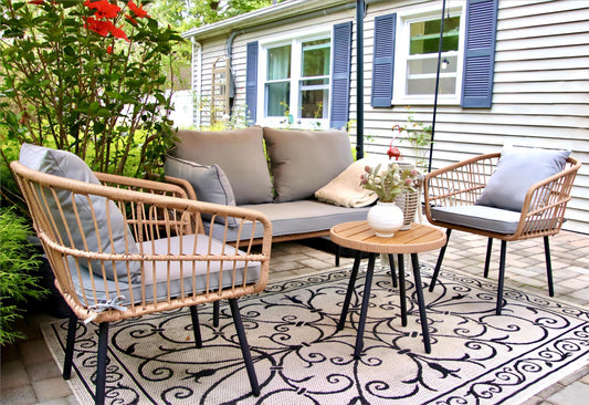 YITAHOME 4 Pieces Patio Furniture Set, Outdoor Wicker Patio Conversation Set, All-Weather Rattan Bistro Set with Loveseat Chairs Table Soft Cushions for Garden, Porch, Backyard - Grey - CookCave