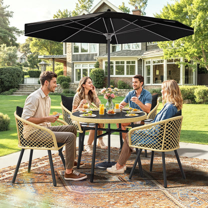 YITAHOME 5-Piece Outdoor Dining Set with Umbralle Hole, Rattan Patio Dining Set for 4 with Cup Holders Soft Cushions and Glass Top Dining Table for Patio, Backyard, Garden, Bacony, Light Brown & Black - CookCave