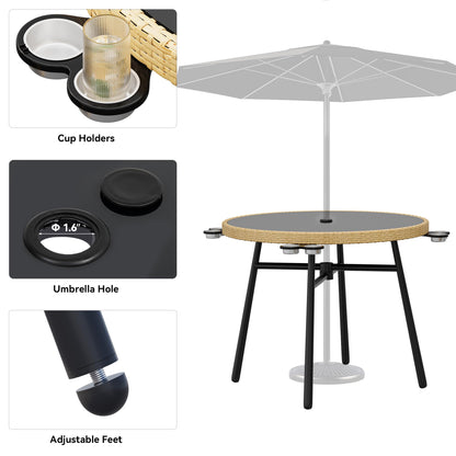 YITAHOME 5-Piece Outdoor Dining Set with Umbralle Hole, Rattan Patio Dining Set for 4 with Cup Holders Soft Cushions and Glass Top Dining Table for Patio, Backyard, Garden, Bacony, Light Brown & Black - CookCave