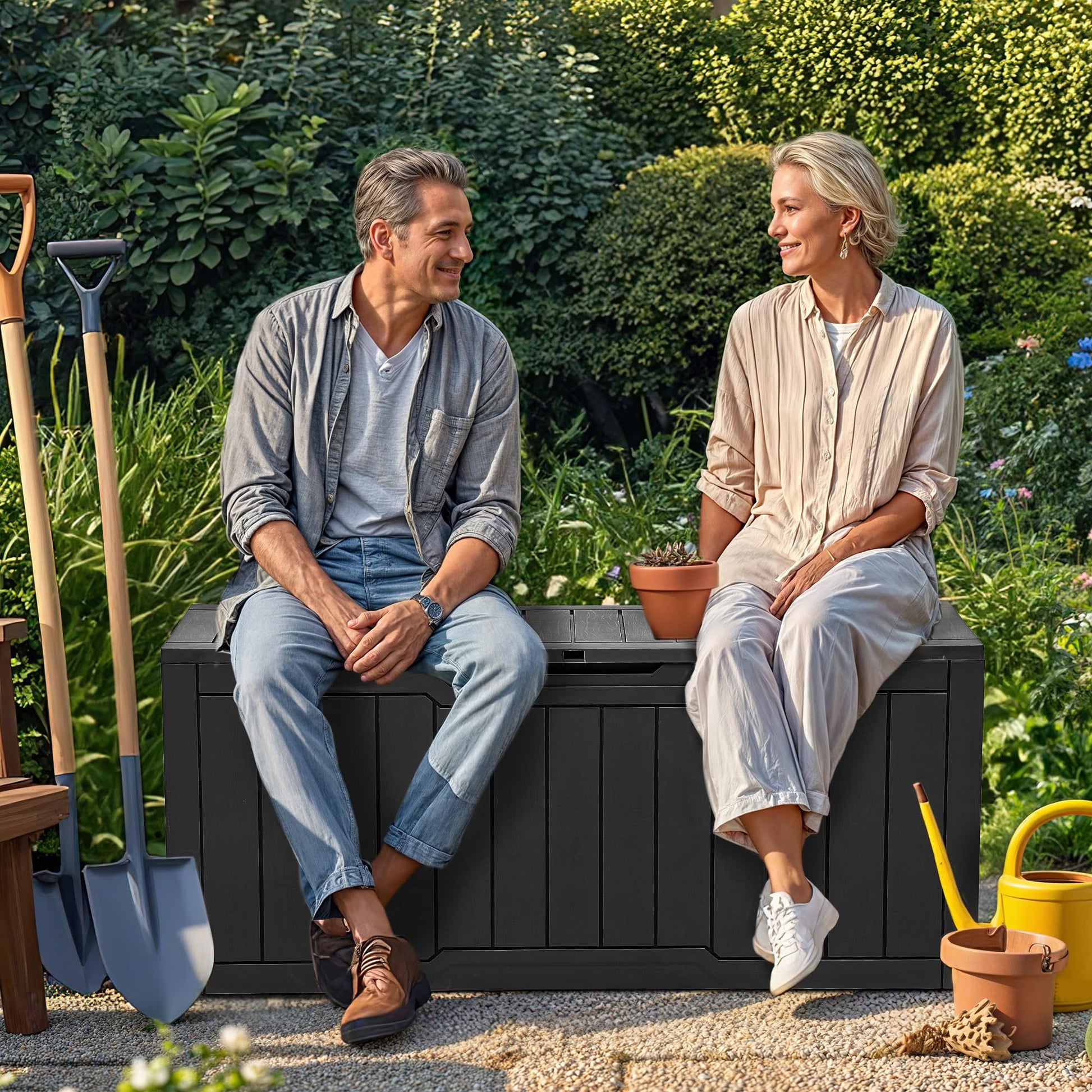 YITAHOME 80 Gallon Resin Deck Box, Outdoor Lockable Storage Box for Patio Furniture, Waterproof Patio Deck Box for Cushions, Pool Supplies, Sports Equipment and Garden Tools, Black - CookCave