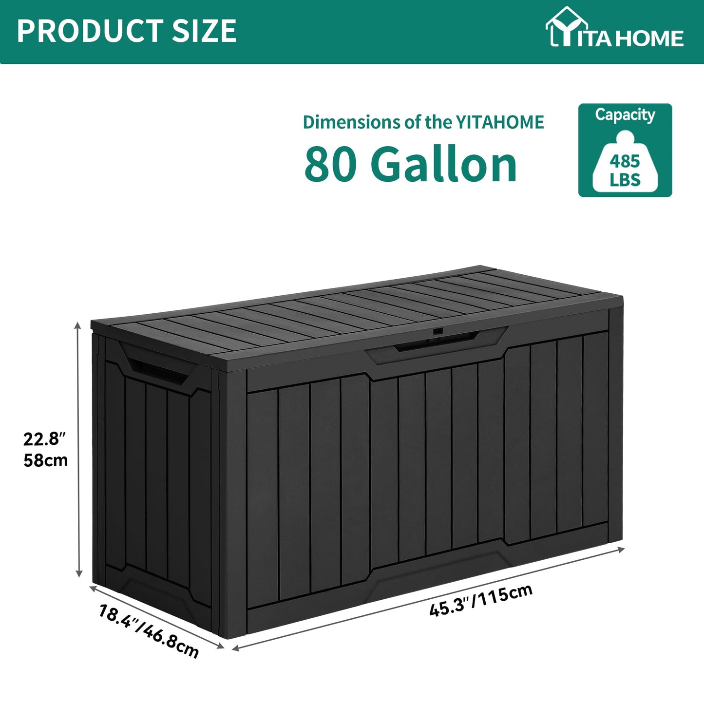 YITAHOME 80 Gallon Resin Deck Box, Outdoor Lockable Storage Box for Patio Furniture, Waterproof Patio Deck Box for Cushions, Pool Supplies, Sports Equipment and Garden Tools, Black - CookCave