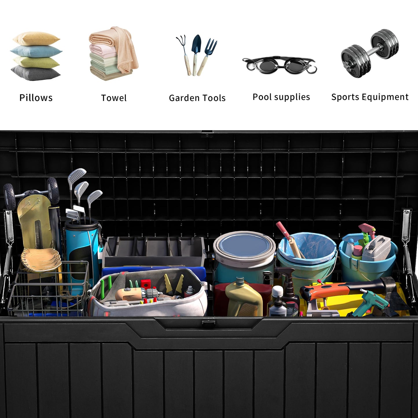 YITAHOME 80 Gallon Resin Deck Box, Outdoor Lockable Storage Box for Patio Furniture, Waterproof Patio Deck Box for Cushions, Pool Supplies, Sports Equipment and Garden Tools, Black - CookCave